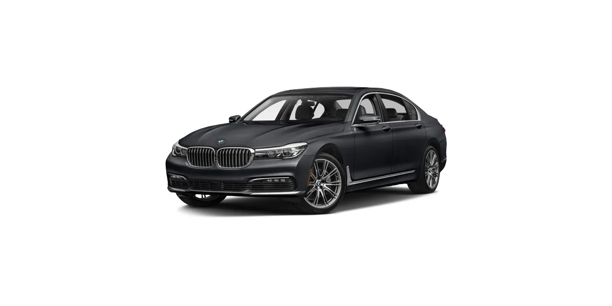 Black BMW 7 Series saloon, three-quarter front view