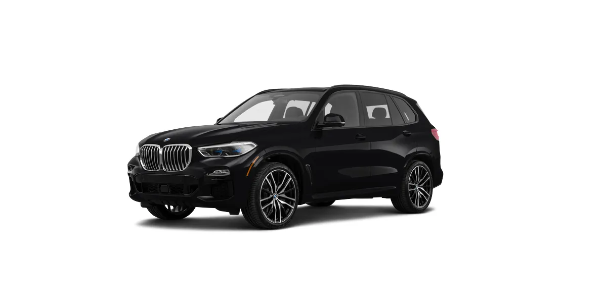 Black BMW X5 SUV, three-quarter front view