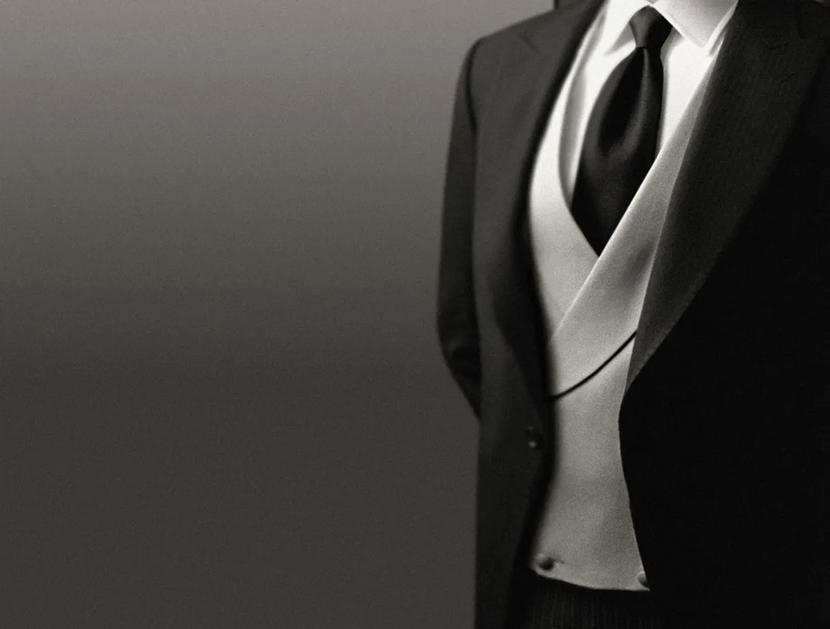 Detail of a formal morning coat, waistcoat and tie